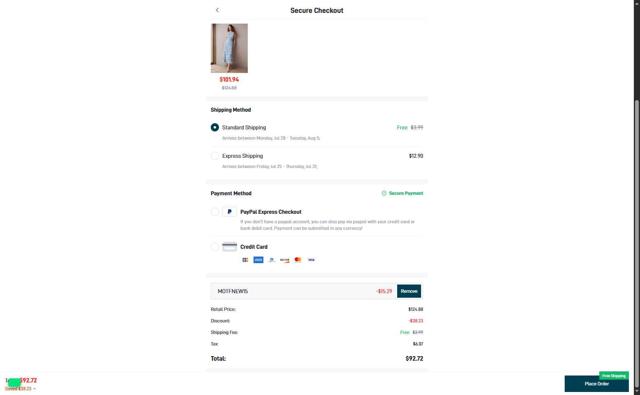 MOTF checkout page showing MOTF promo code box | Screenshot taken by SimplyCodes community member on Jul 20, 2025