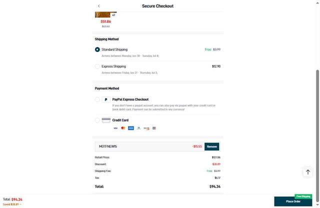 MOTF checkout page showing MOTF promo code box | Screenshot taken by SimplyCodes community member on Jun 21, 2025