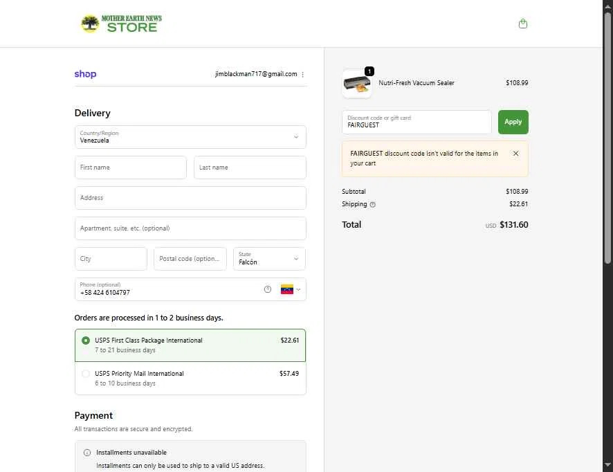 MOTHER EARTH NEWS checkout page showing MOTHER EARTH NEWS promo code box | Screenshot taken by SimplyCodes community member on Nov 25, 2025