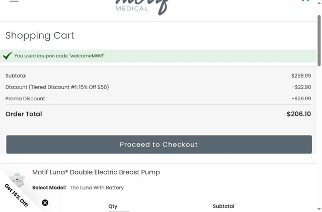Motif Medical checkout page showing Motif Medical discount code box | Screenshot taken by SimplyCodes community member on Aug 23, 2025
