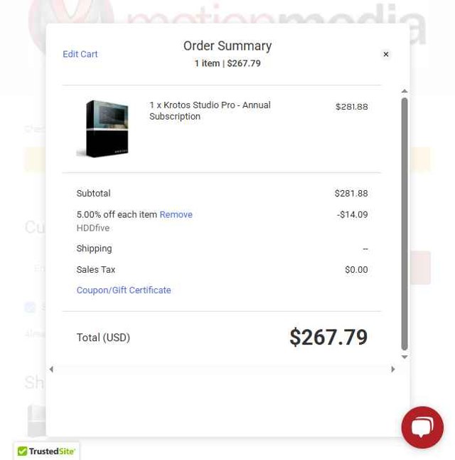 Motion Media checkout page showing Motion Media coupon code box | Screenshot taken by SimplyCodes community member on Jul 4, 2025