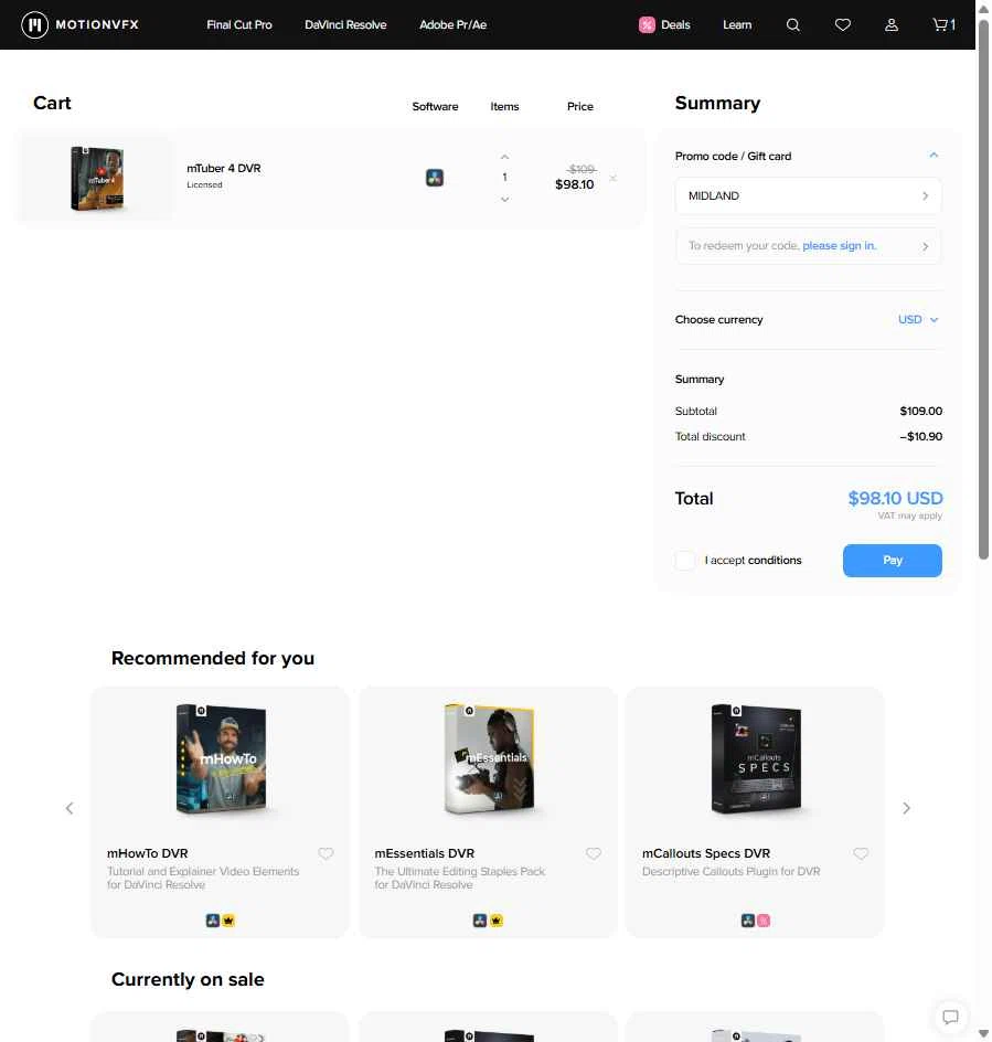 motionVFX checkout page showing motionVFX promo code box | Screenshot taken by SimplyCodes community member on Nov 30, 2025
