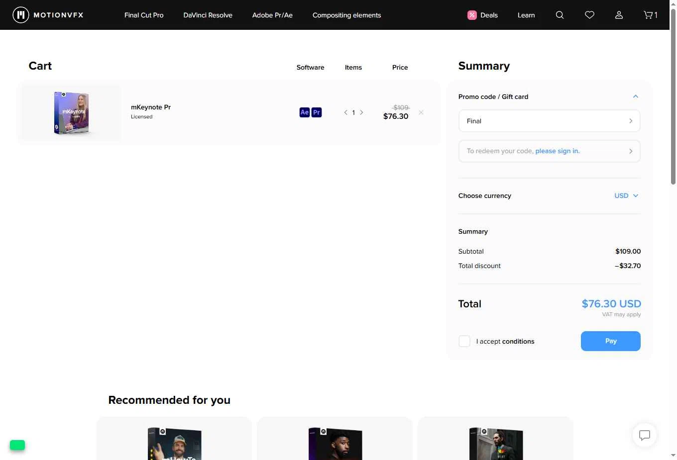 motionVFX checkout page showing motionVFX promo code box | Screenshot taken by SimplyCodes community member on Dec 2, 2025