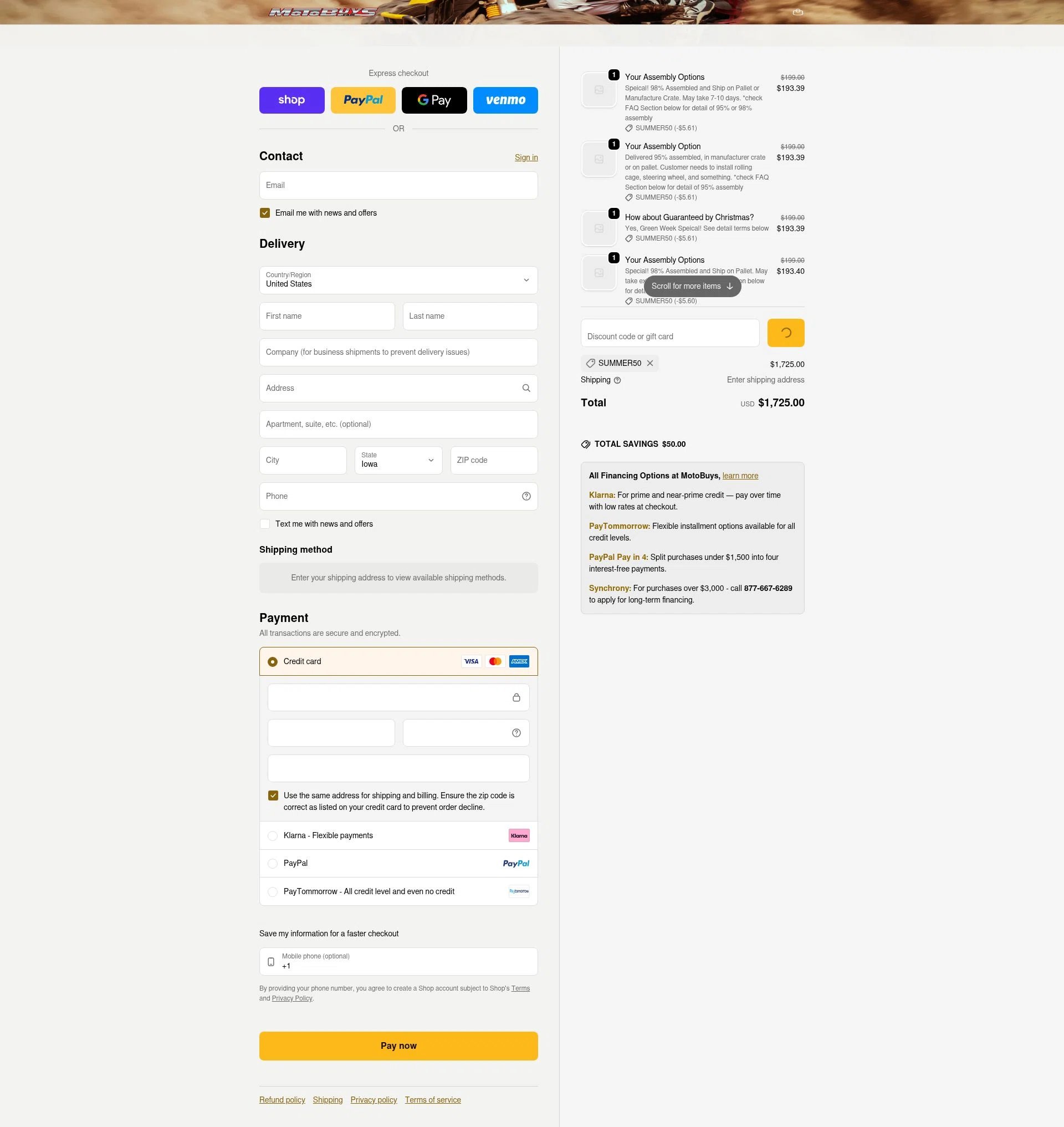 Motobuys checkout page showing Motobuys discount code box | Screenshot taken by SimplyCodes community member on Feb 7, 2026