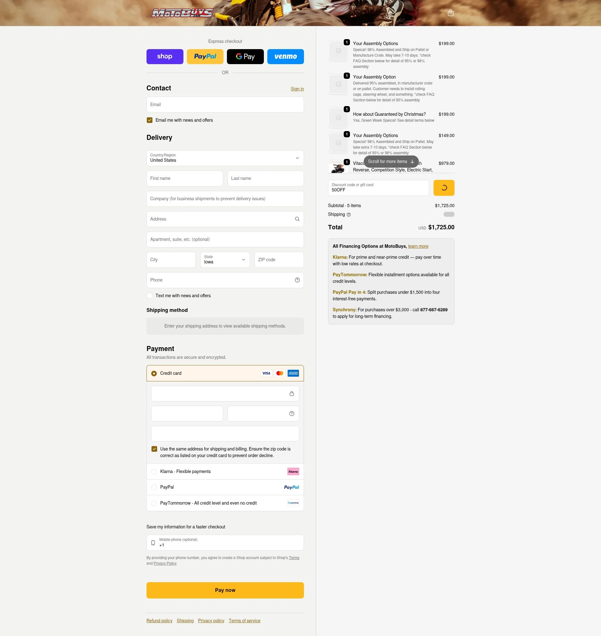 Motobuys checkout page showing Motobuys discount code box | Screenshot taken by SimplyCodes community member on Feb 11, 2026