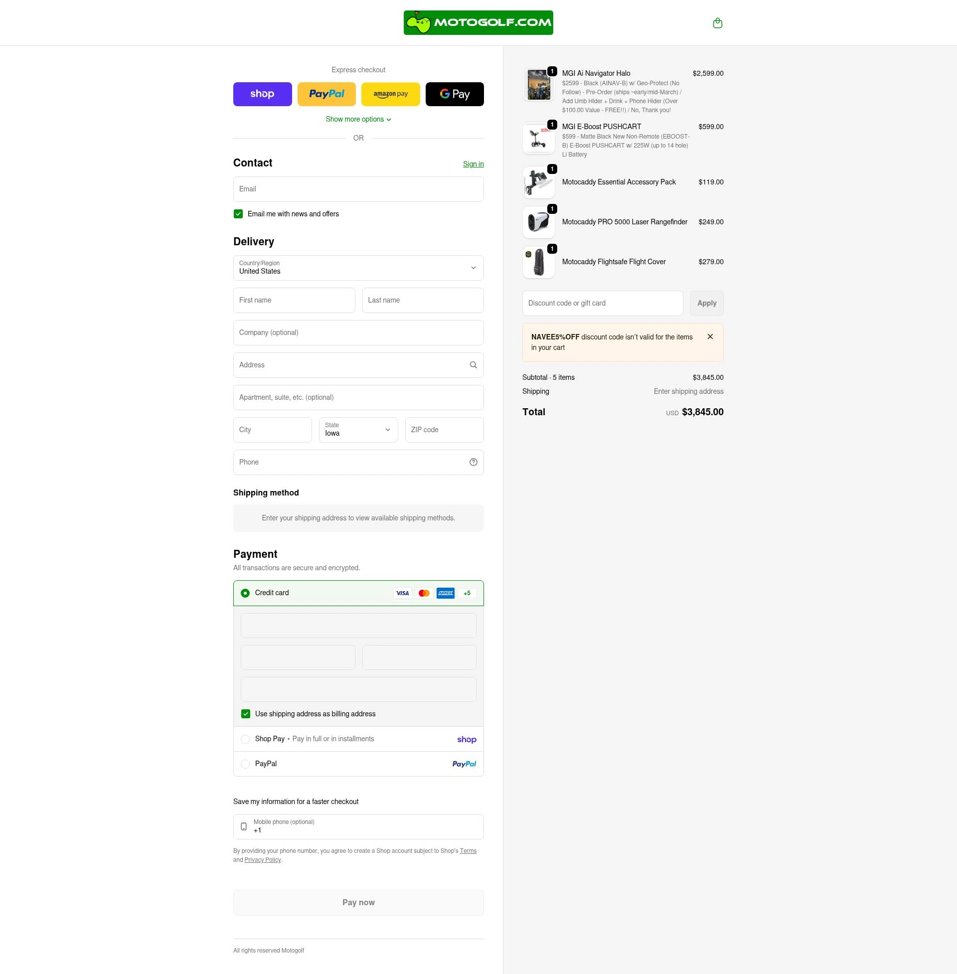 Motogolf checkout page showing Motogolf discount code box | Screenshot taken by SimplyCodes community member on Feb 21, 2026