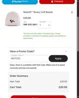moto20 coupon verification screenshot