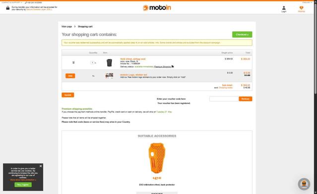 Motoin checkout page showing Motoin discount code box | Screenshot taken by SimplyCodes community member on May 26, 2025