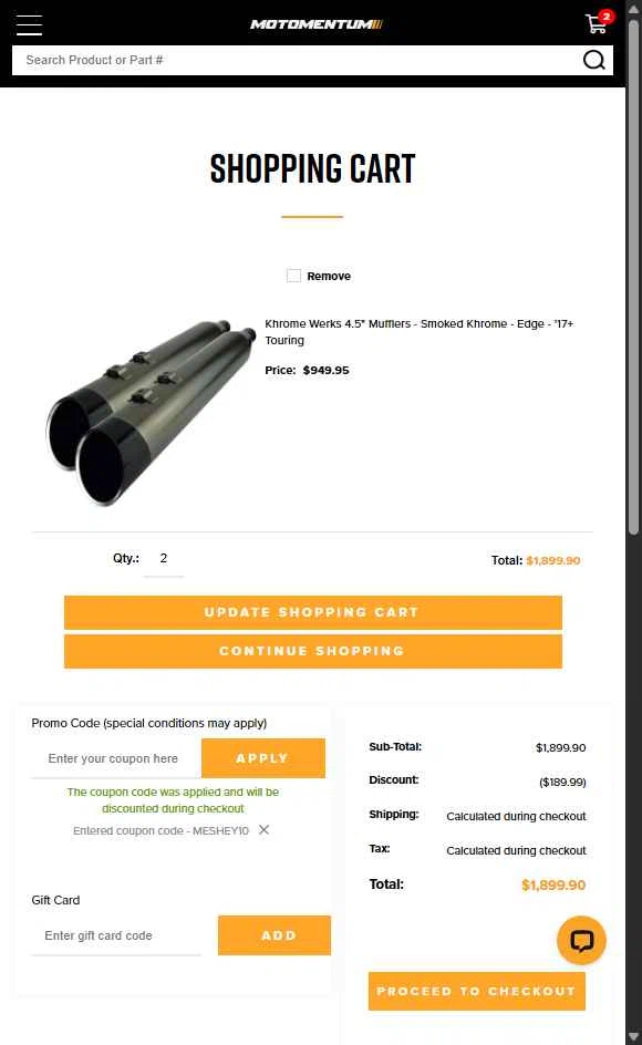 Motomentum checkout page showing Motomentum coupon code box | Screenshot taken by SimplyCodes community member on Jul 17, 2025