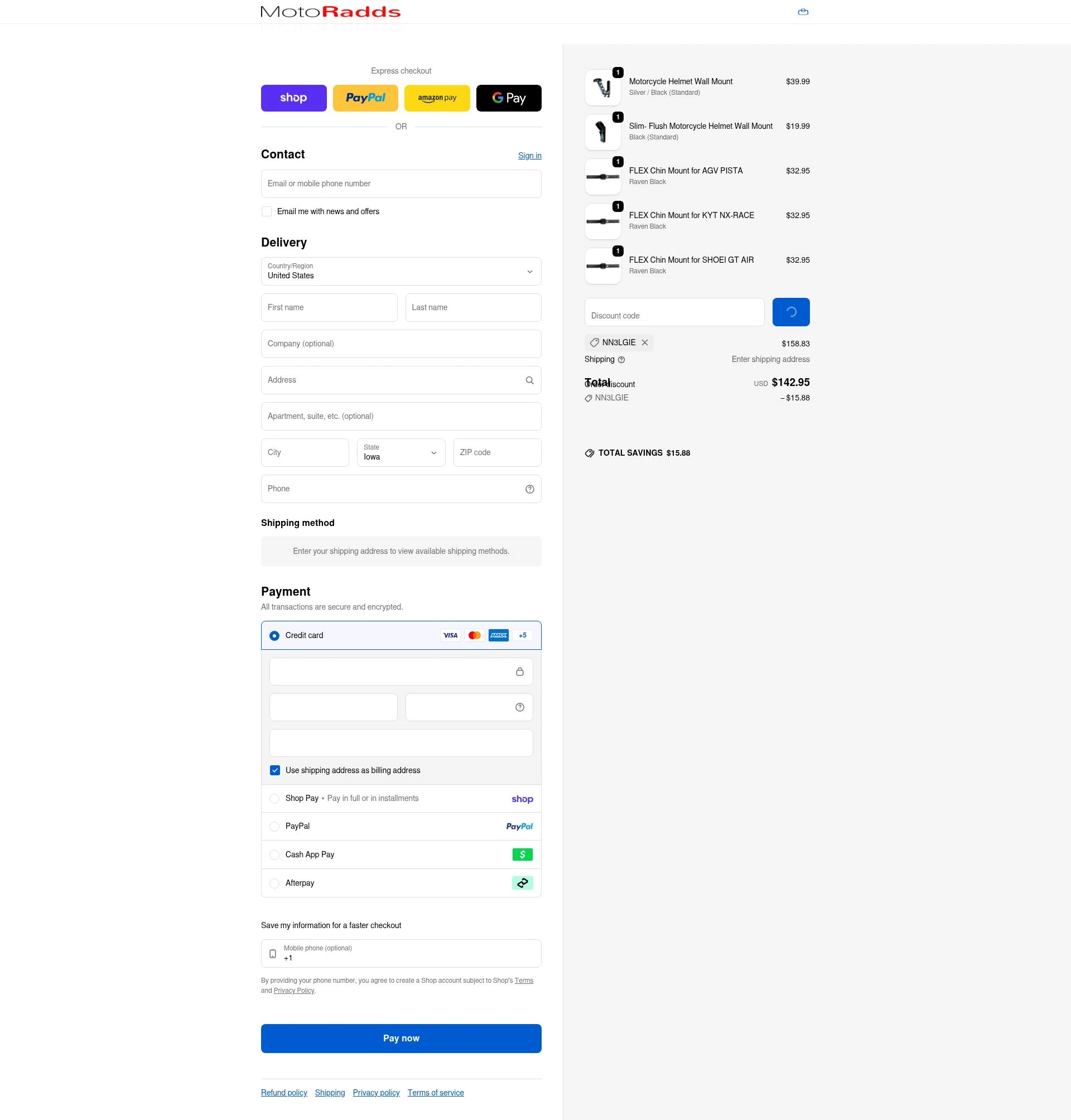 MotoRadds checkout page showing MotoRadds discount code box | Screenshot taken by SimplyCodes community member on Feb 8, 2026