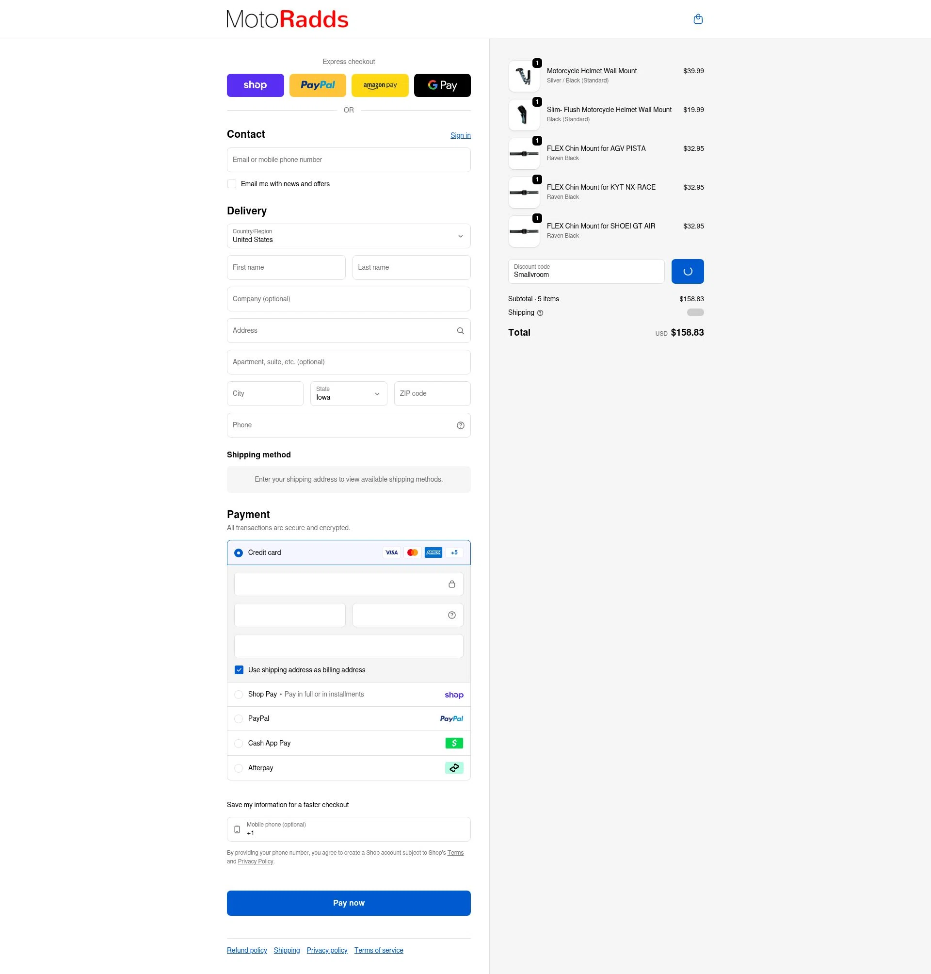 MotoRadds checkout page showing MotoRadds discount code box | Screenshot taken by SimplyCodes community member on Feb 8, 2026