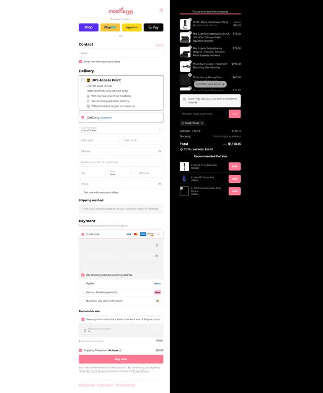 Motorbunny checkout page showing Motorbunny discount code box | Screenshot taken by SimplyCodes community member on Sep 4, 2025