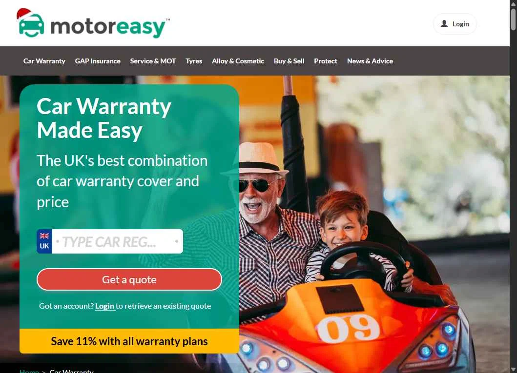 MotorEasy Car Warranty checkout page showing MotorEasy Car Warranty promo code box | Screenshot taken by SimplyCodes community member on Dec 26, 2025