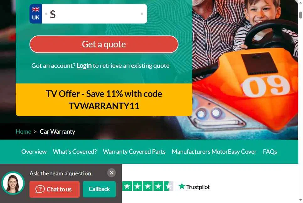 MotorEasy Car Warranty checkout page showing MotorEasy Car Warranty promo code box | Screenshot taken by SimplyCodes community member on Feb 14, 2026