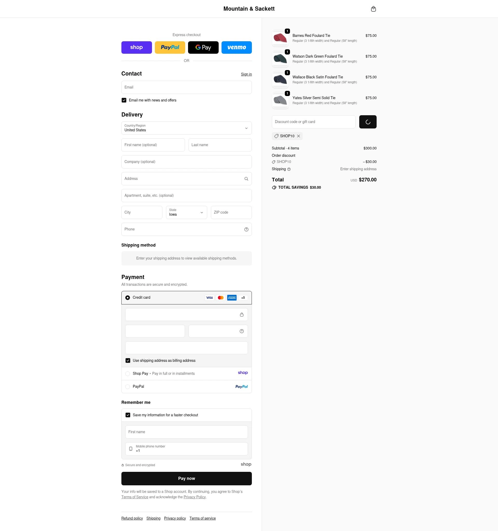 Mountain & Sackett checkout page showing Mountain & Sackett promo code box | Screenshot taken by SimplyCodes community member on Dec 28, 2025