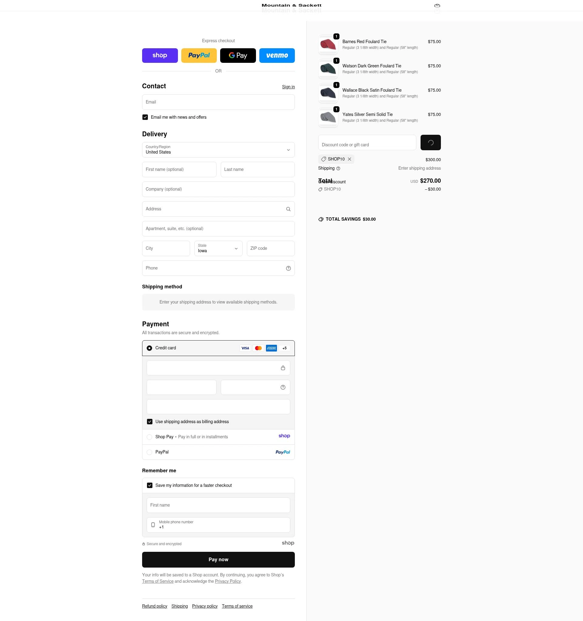 Mountain & Sackett checkout page showing Mountain & Sackett promo code box | Screenshot taken by SimplyCodes community member on Jan 2, 2026