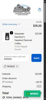 NOW20 coupon verification screenshot