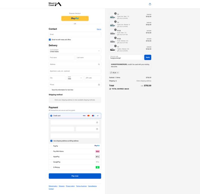 Mount to Coast checkout page showing Mount to Coast discount code box | Screenshot taken by SimplyCodes community member on Sep 10, 2025