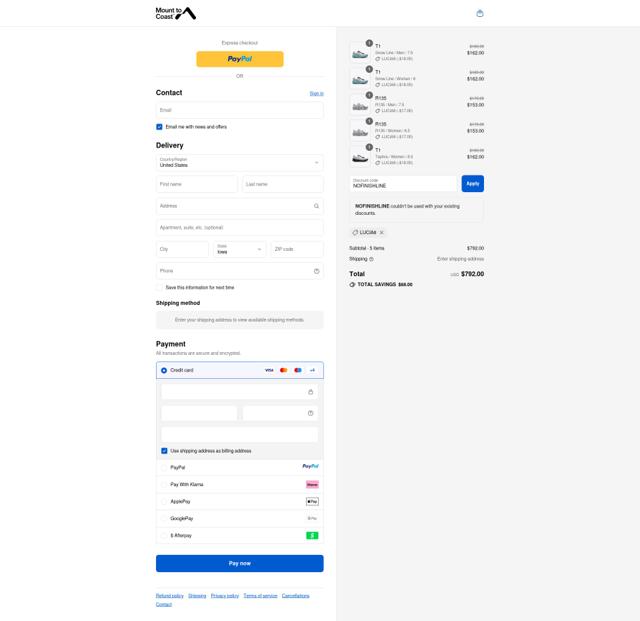 Mount to Coast checkout page showing Mount to Coast discount code box | Screenshot taken by SimplyCodes community member on Sep 10, 2025