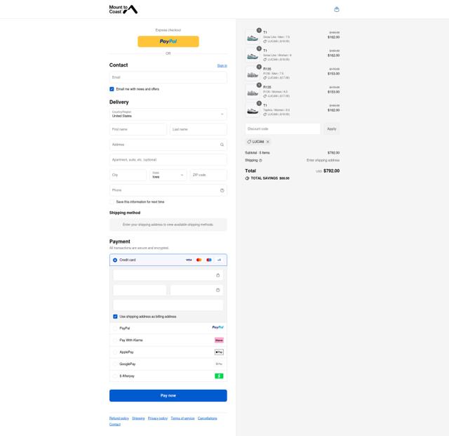 Mount to Coast checkout page showing Mount to Coast discount code box | Screenshot taken by SimplyCodes community member on Sep 10, 2025