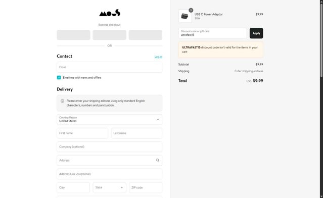 Mous checkout page showing Mous discount code box | Screenshot taken by SimplyCodes community member on Aug 29, 2025