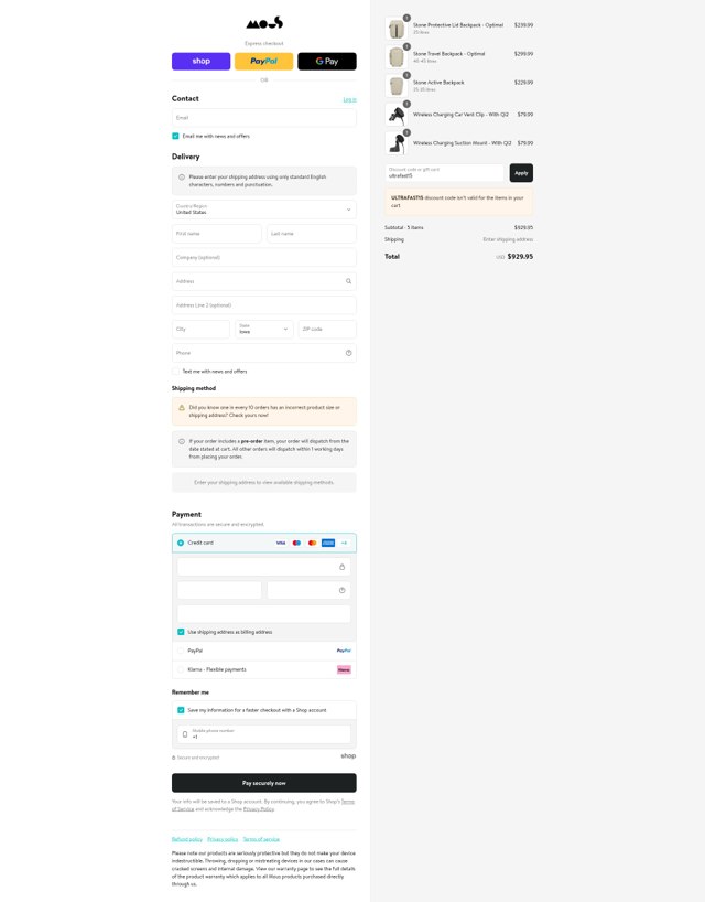 Mous checkout page showing Mous discount code box | Screenshot taken by SimplyCodes community member on Aug 31, 2025