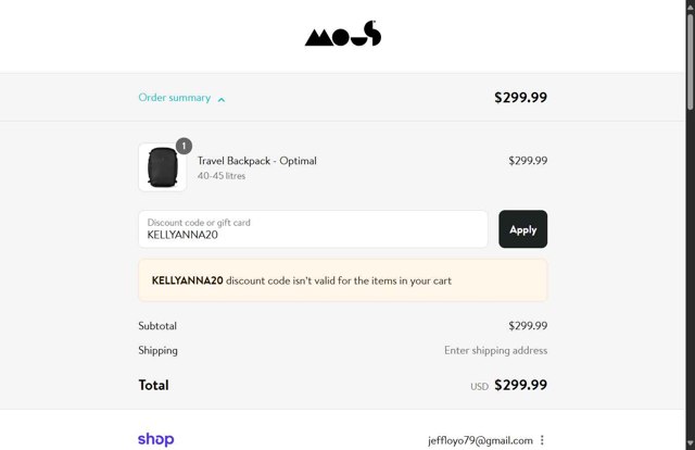 Mous checkout page showing Mous discount code box | Screenshot taken by SimplyCodes community member on Sep 3, 2025