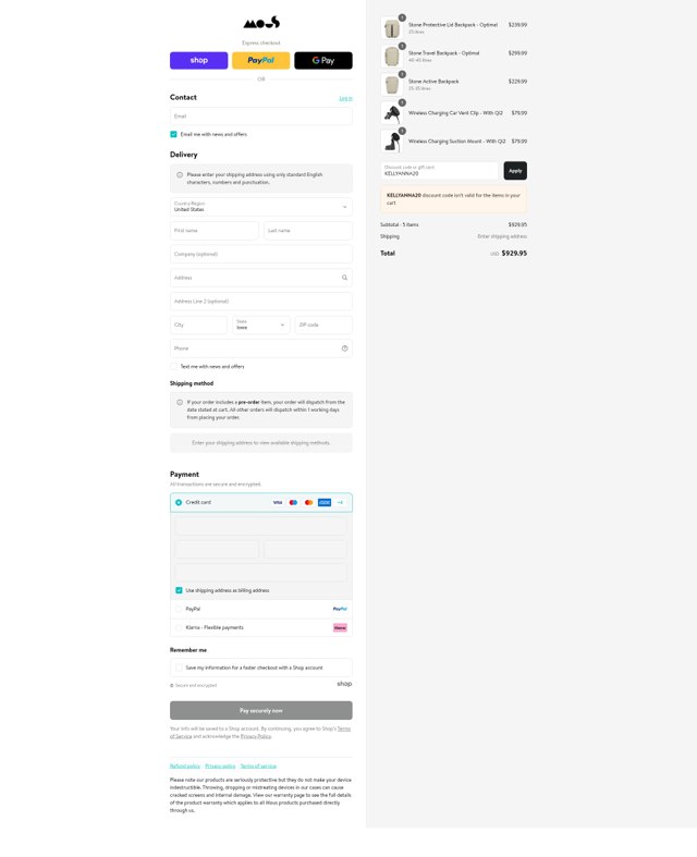 Mous checkout page showing Mous discount code box | Screenshot taken by SimplyCodes community member on Sep 3, 2025