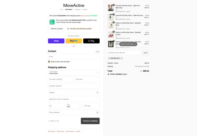 Move Active checkout page showing Move Active discount code box | Screenshot taken by SimplyCodes community member on Sep 6, 2025