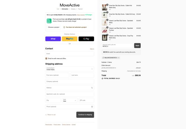 Move Active checkout page showing Move Active discount code box | Screenshot taken by SimplyCodes community member on Sep 10, 2025