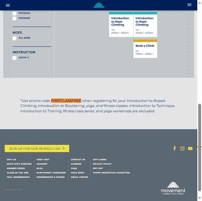 Movement Climbing checkout page showing Movement Climbing promo code box | Screenshot taken by SimplyCodes community member on May 1, 2025