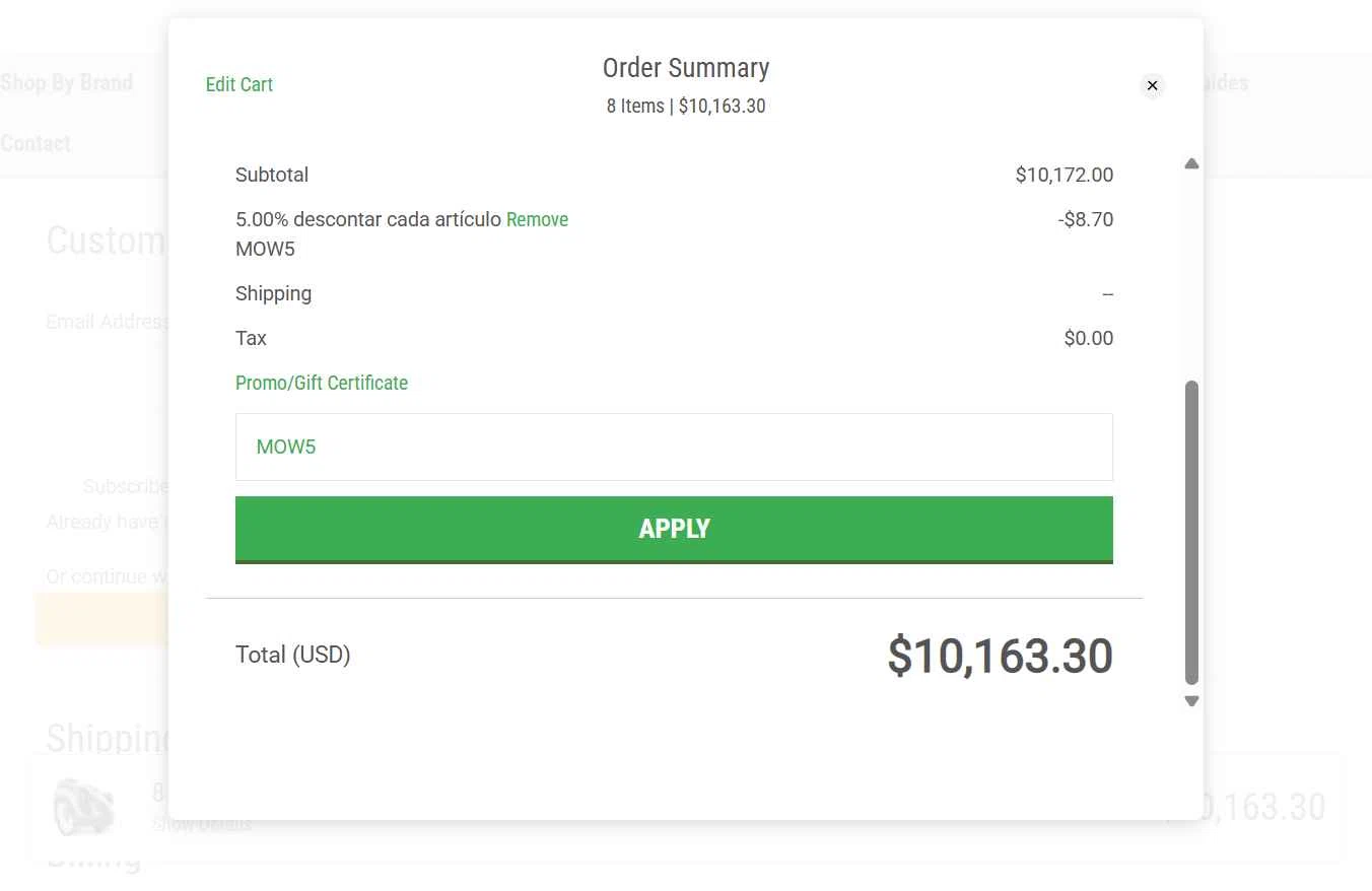 Mowpart checkout page showing Mowpart coupon code box | Screenshot taken by SimplyCodes community member on Sep 23, 2025