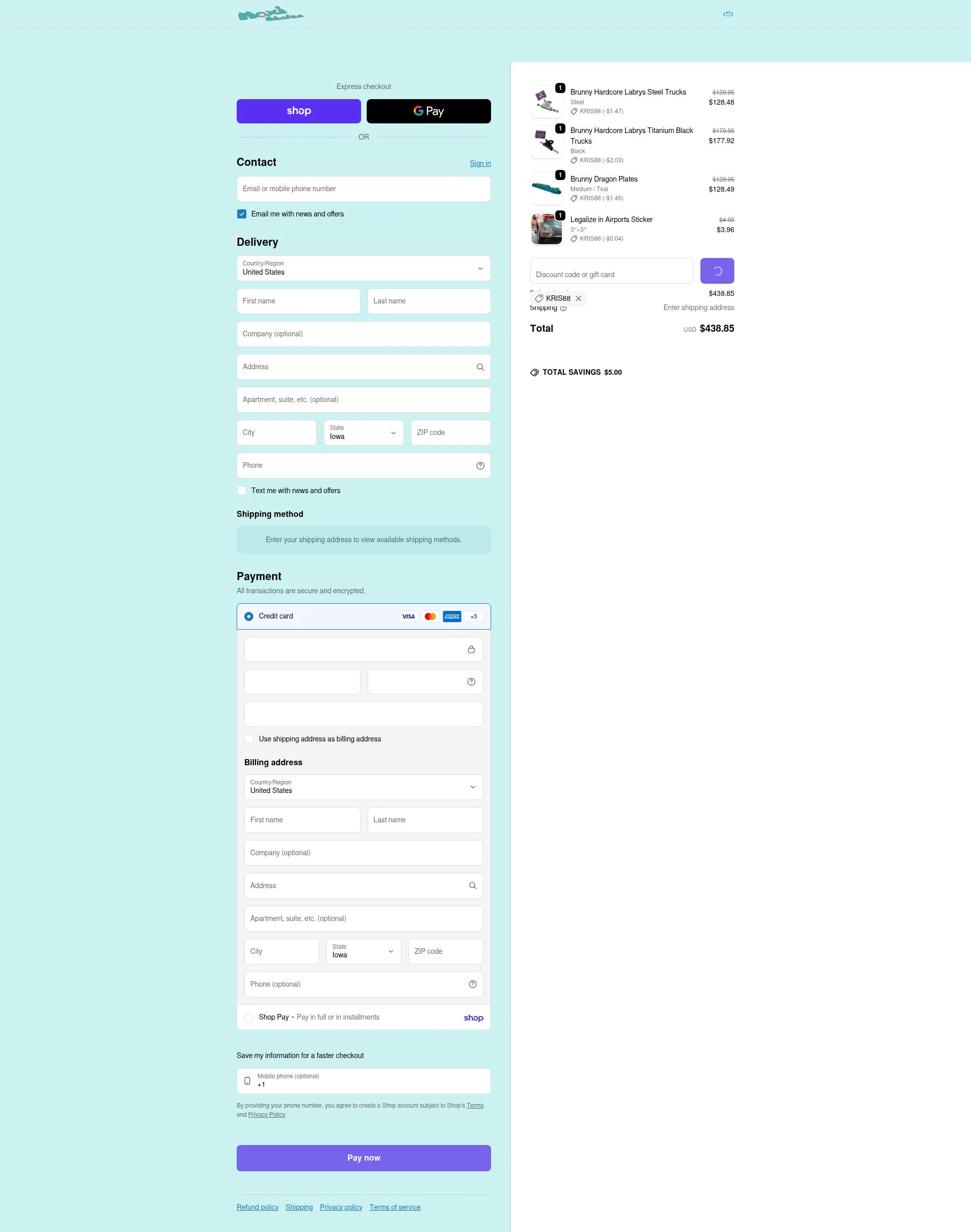 Moxi Roller Skates checkout page showing Moxi Roller Skates promo code box | Screenshot taken by SimplyCodes community member on Feb 10, 2026