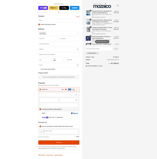 Mozaico checkout page showing Mozaico discount code box | Screenshot taken by SimplyCodes community member on Jul 30, 2025