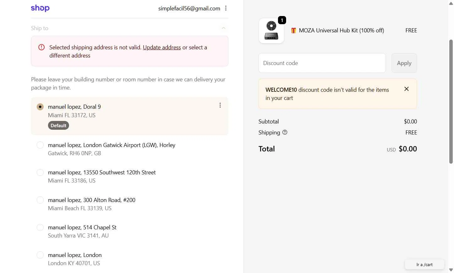 MOZA Racing checkout page showing MOZA Racing coupon code box | Screenshot taken by SimplyCodes community member on Feb 5, 2026