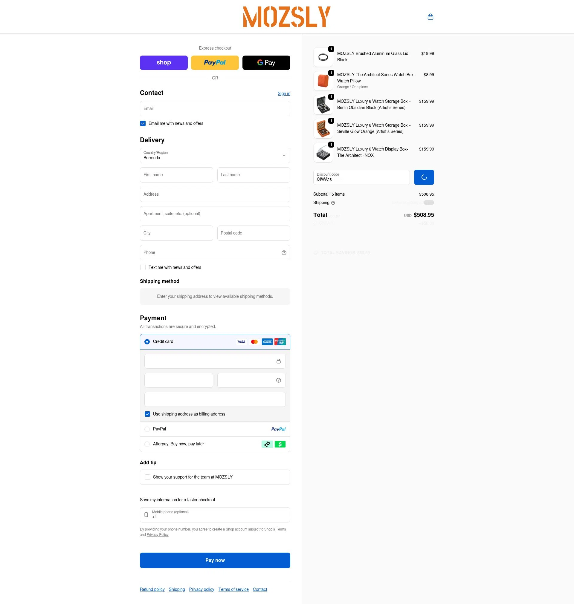 Mozsly checkout page showing Mozsly discount code box | Screenshot taken by SimplyCodes community member on Feb 21, 2026