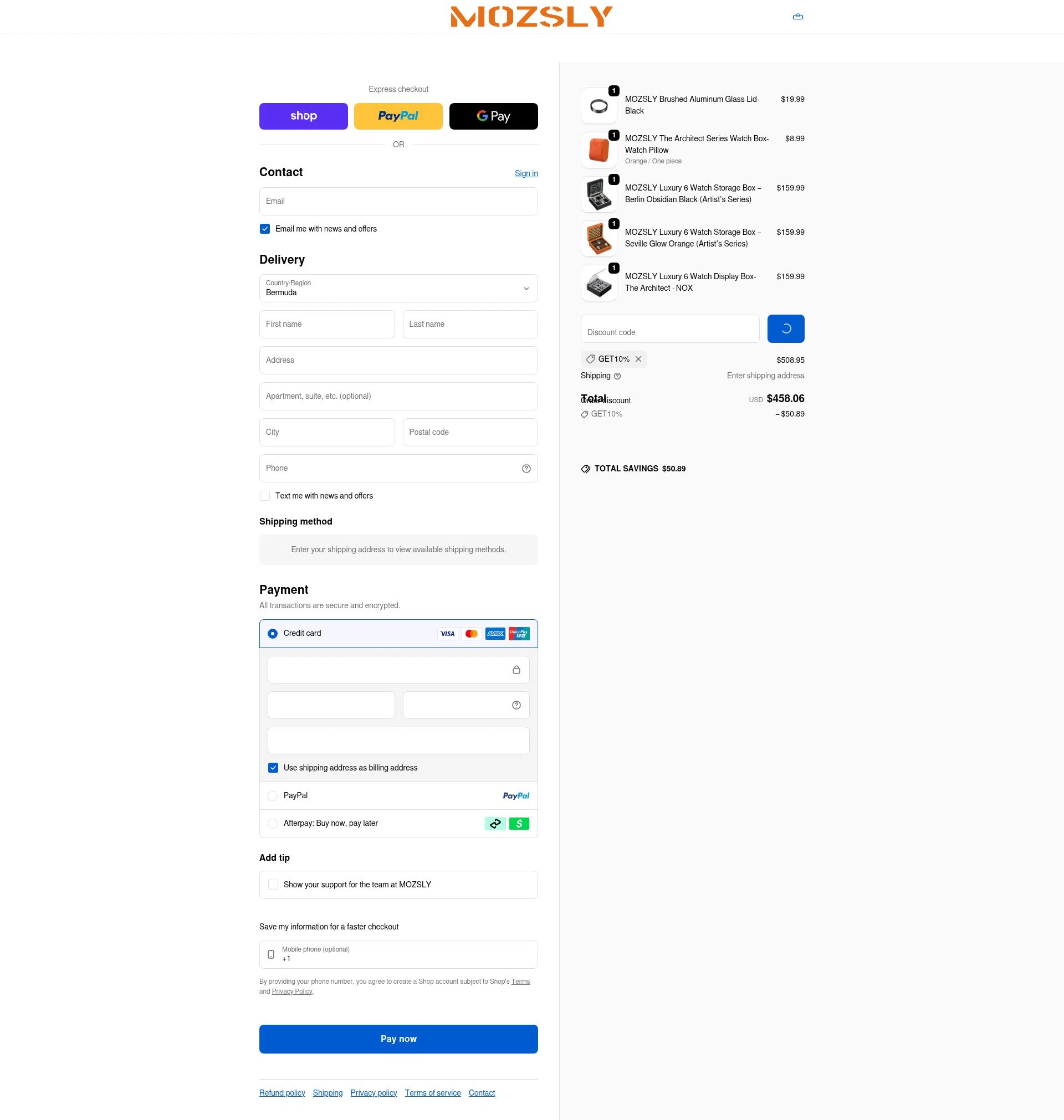 Mozsly checkout page showing Mozsly discount code box | Screenshot taken by SimplyCodes community member on Feb 21, 2026
