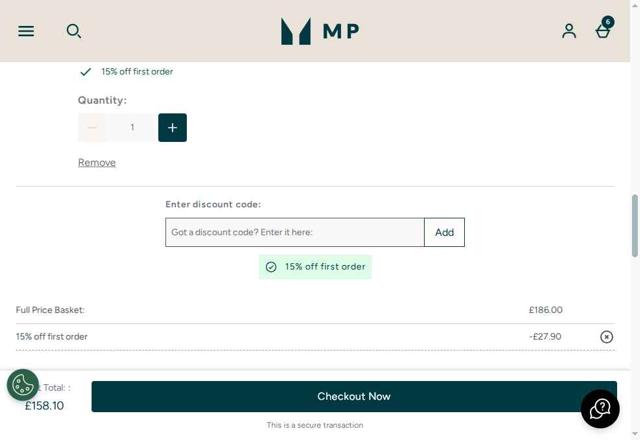MP checkout page showing MP promo code box | Screenshot taken by SimplyCodes community member on Jun 14, 2025