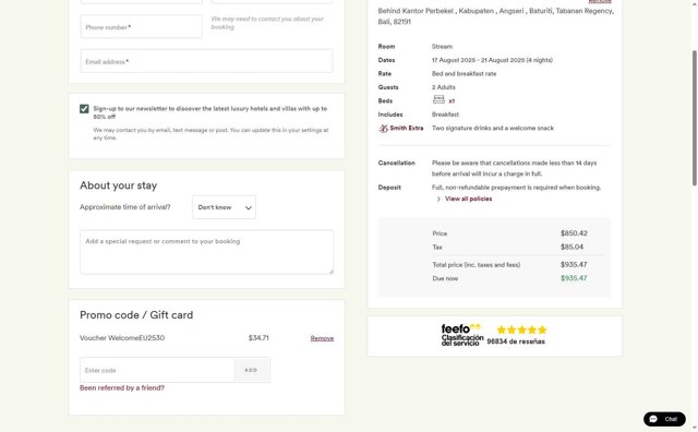 Mr and Mrs Smith checkout page showing Mr and Mrs Smith promo code box | Screenshot taken by SimplyCodes community member on Aug 5, 2025