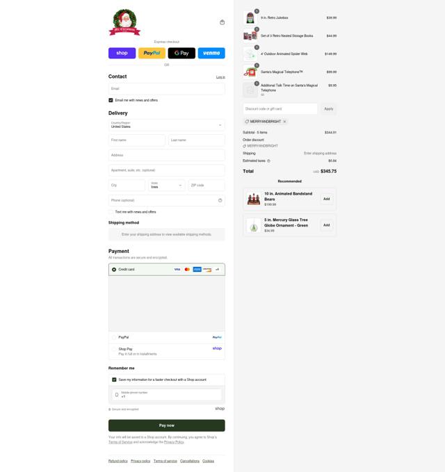 Mr. Christmas checkout page showing Mr. Christmas promo code box | Screenshot taken by SimplyCodes community member on Sep 8, 2025
