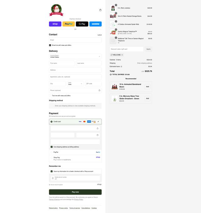Mr. Christmas checkout page showing Mr. Christmas promo code box | Screenshot taken by SimplyCodes community member on Sep 8, 2025