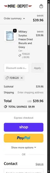 FDBG20 coupon verification screenshot
