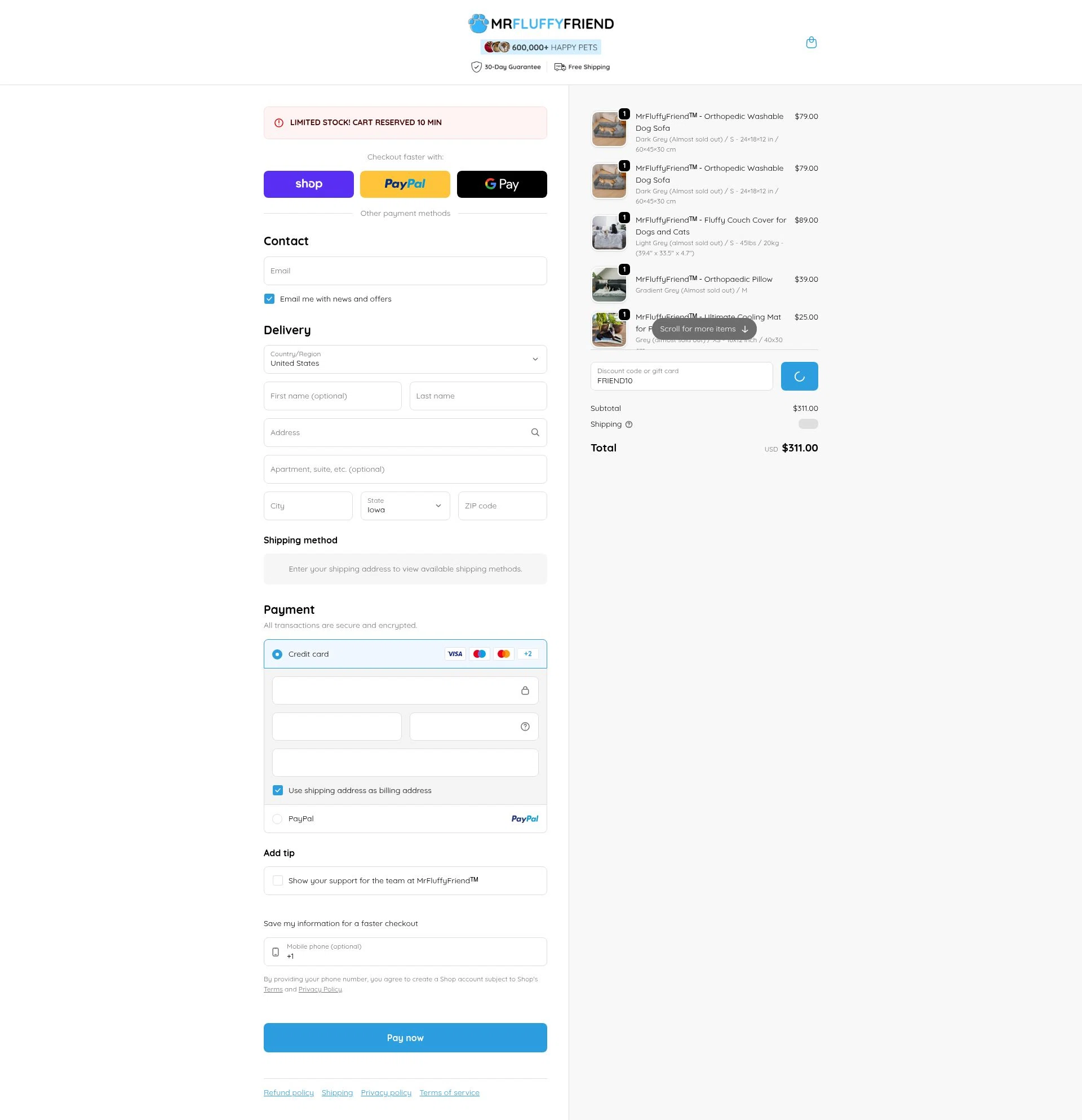 MrFluppyFriend checkout page showing MrFluppyFriend promo code box | Screenshot taken by SimplyCodes community member on Feb 5, 2026