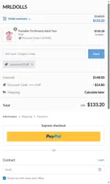 MRLDoll coupon verification screenshot
