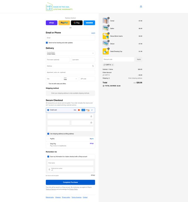 Mr. Lid checkout page showing Mr. Lid discount code box | Screenshot taken by SimplyCodes community member on Sep 7, 2025