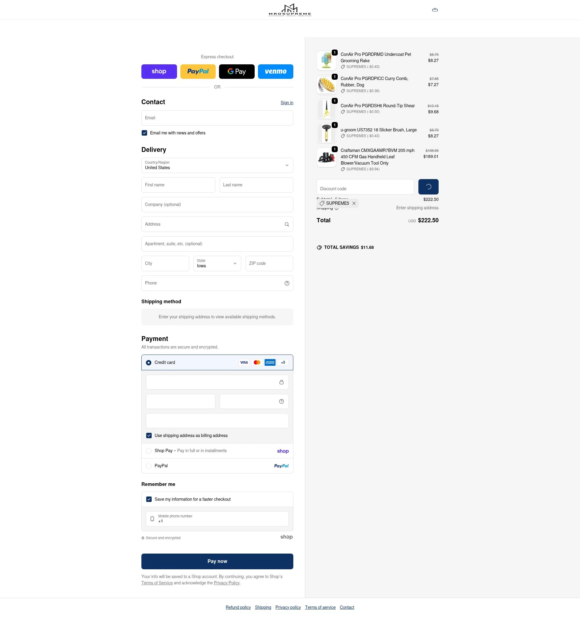 MROSupreme.com checkout page showing MROSupreme.com promo code box | Screenshot taken by SimplyCodes community member on Jan 23, 2026