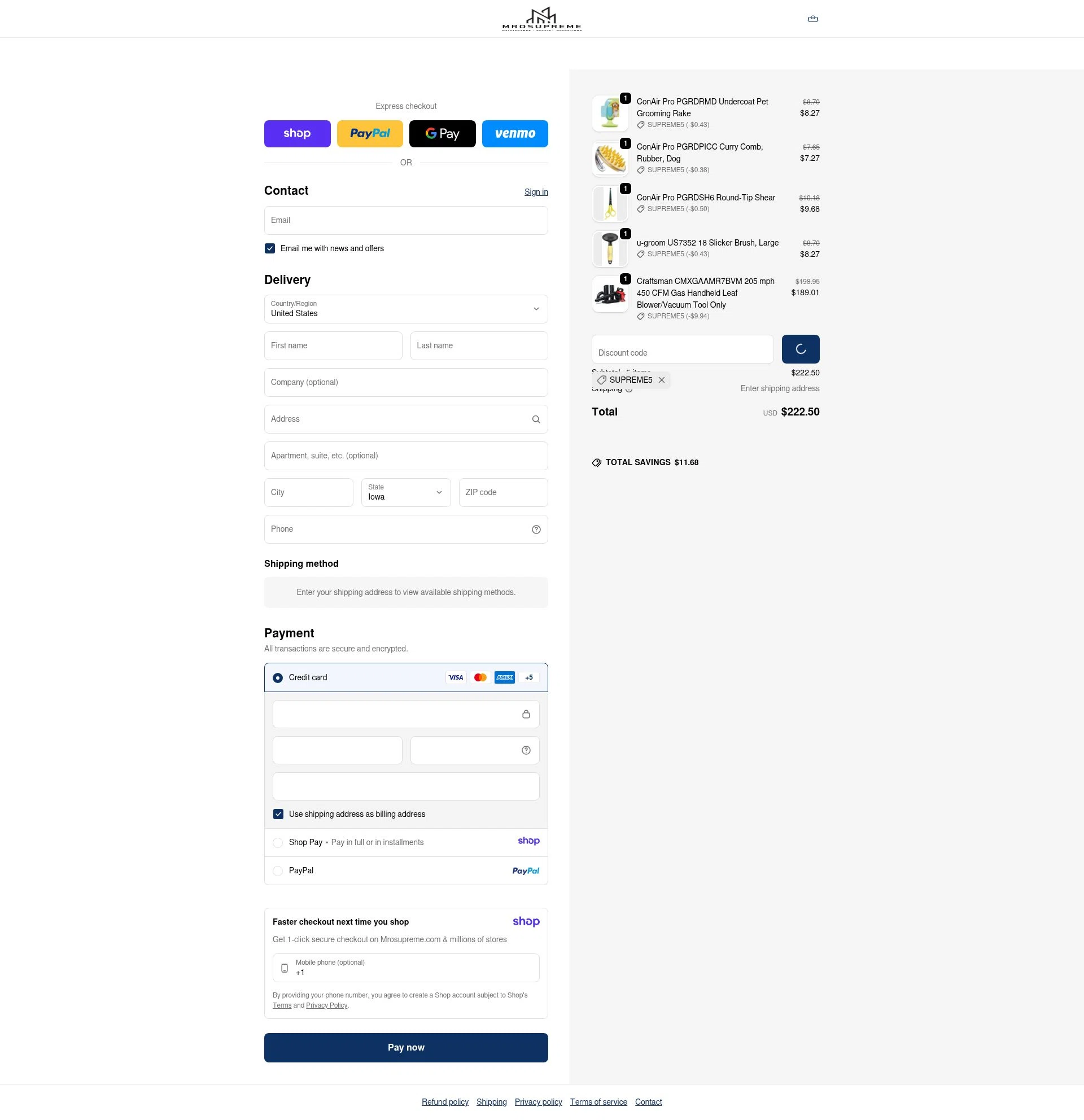 MROSupreme.com checkout page showing MROSupreme.com promo code box | Screenshot taken by SimplyCodes community member on Jan 18, 2026