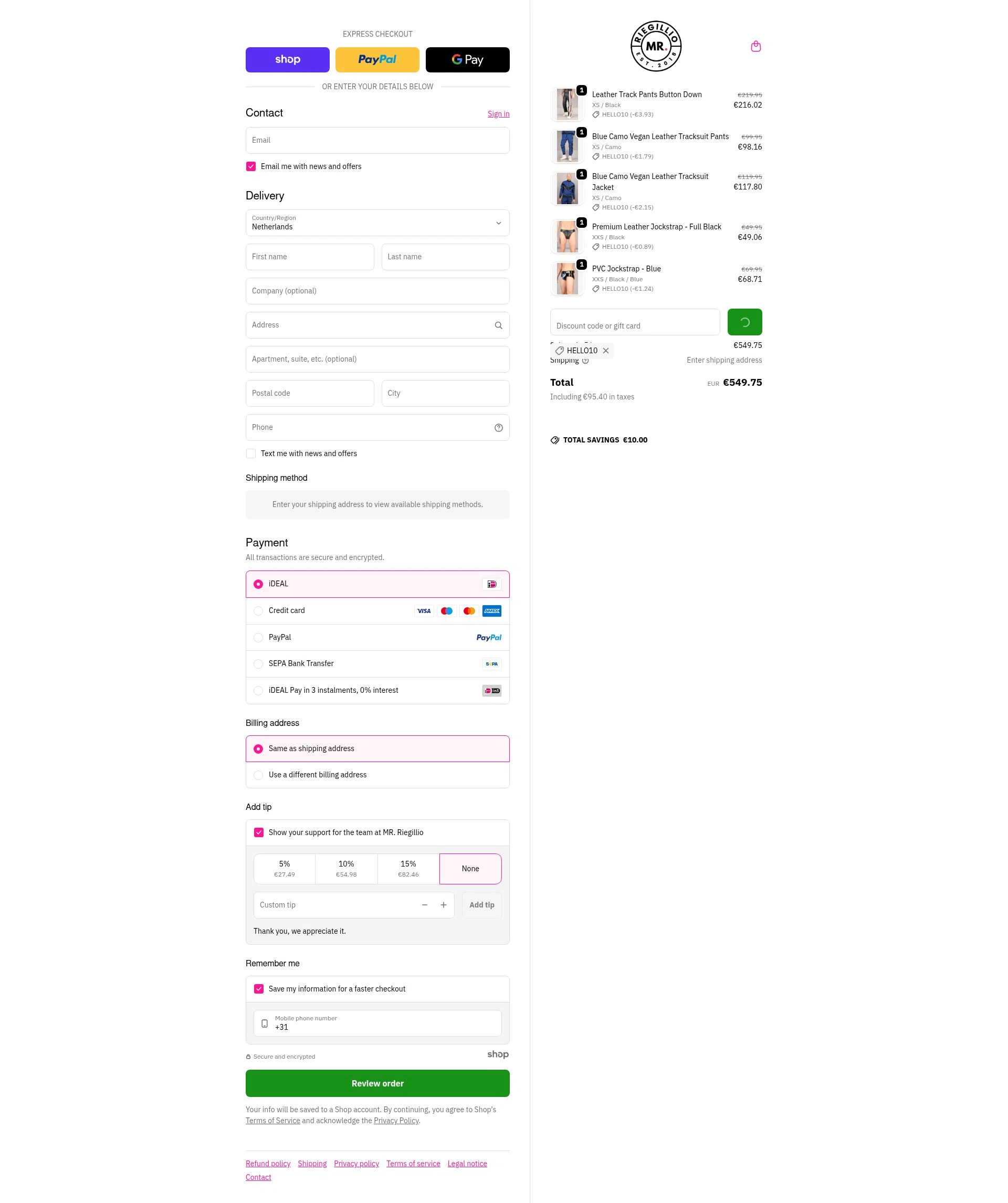 Mr Riegillio checkout page showing Mr Riegillio discount code box | Screenshot taken by SimplyCodes community member on Jan 21, 2026