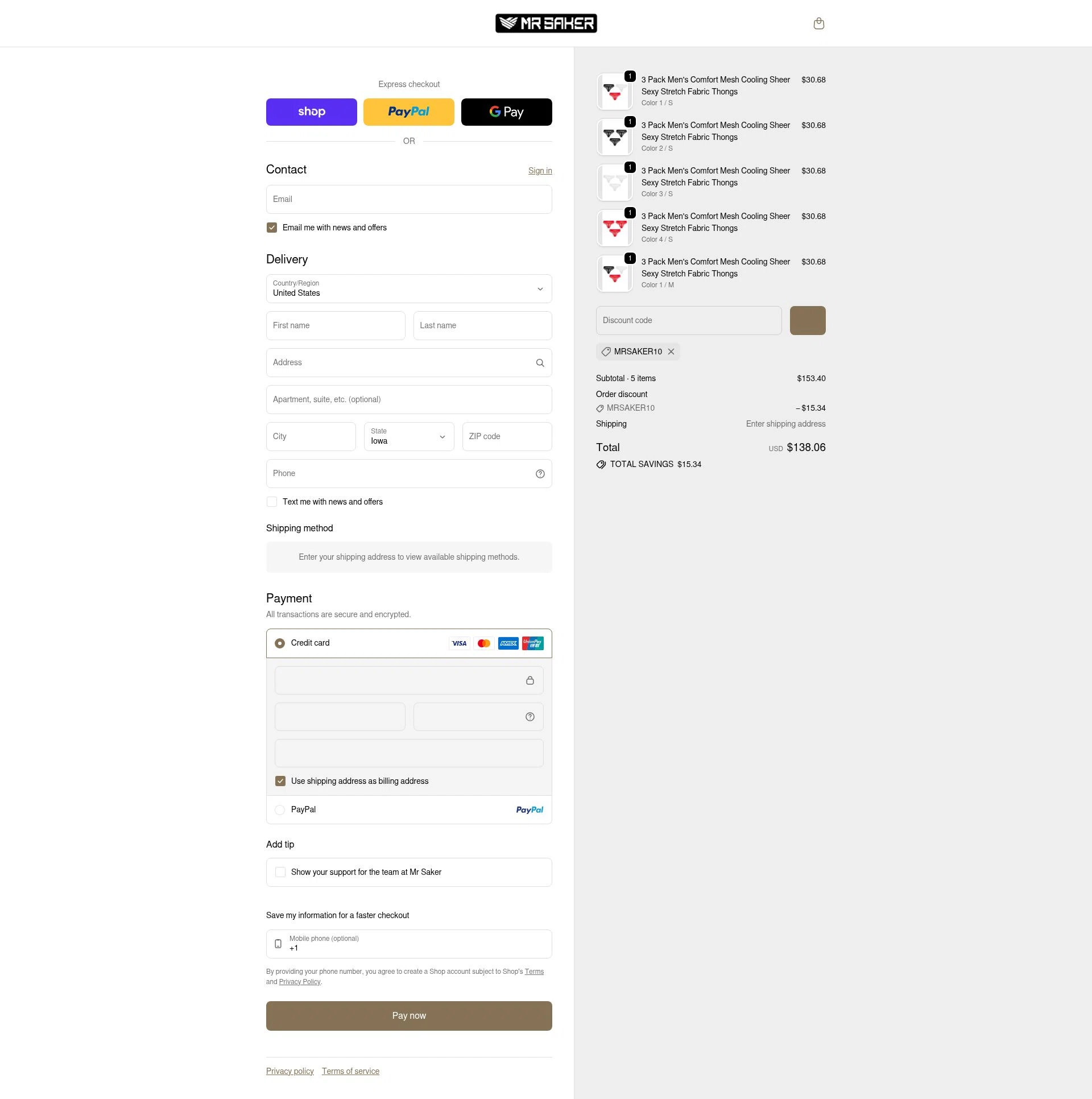 Mr Saker checkout page showing Mr Saker discount code box | Screenshot taken by SimplyCodes community member on Jan 15, 2026