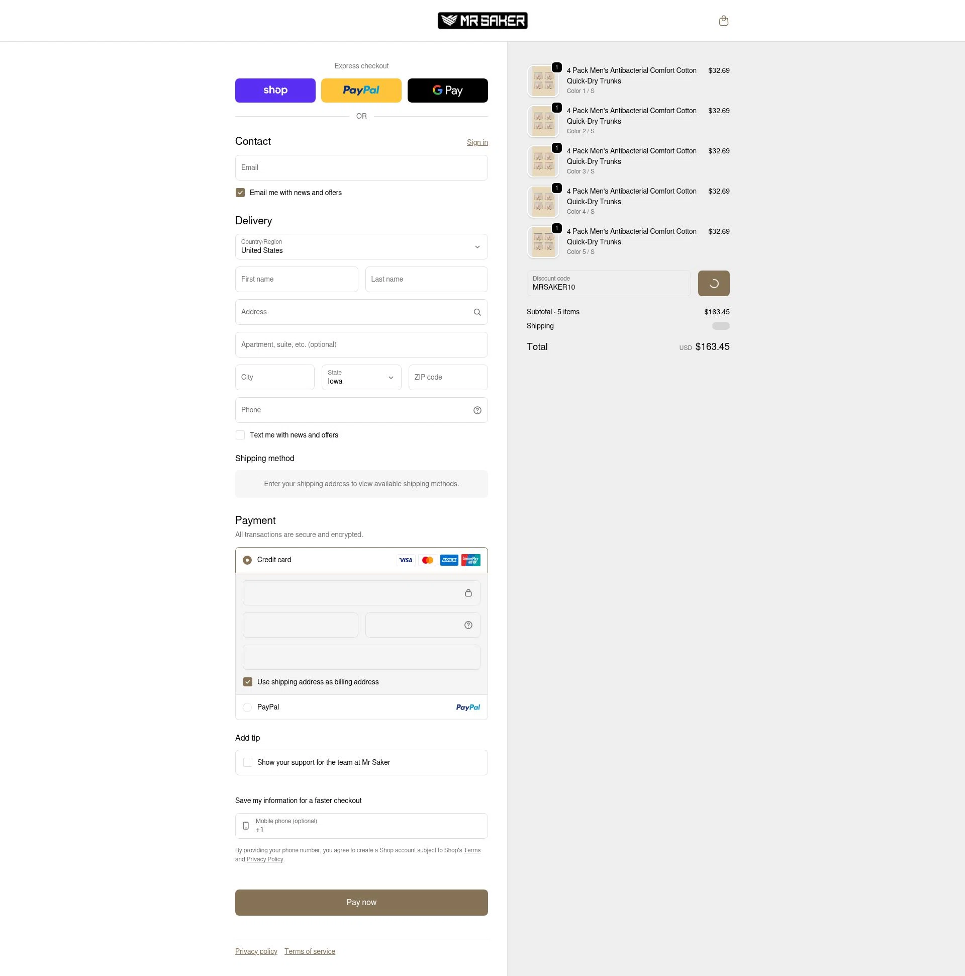 Mr Saker checkout page showing Mr Saker discount code box | Screenshot taken by SimplyCodes community member on Feb 20, 2026
